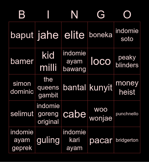 LISA Bingo Card