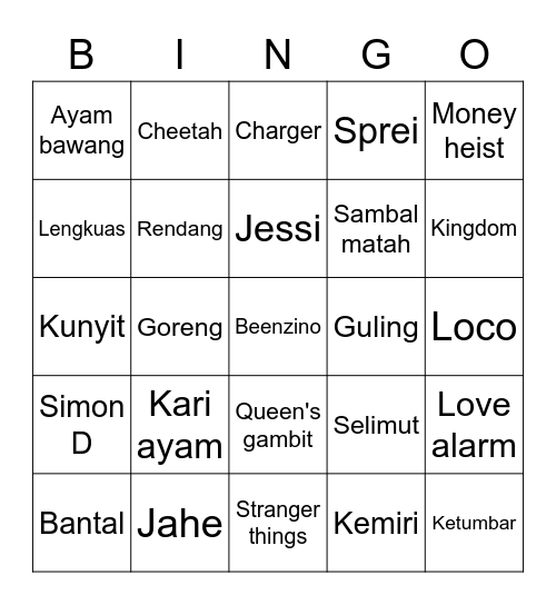 Bingo bersama rakyat Bingo Card