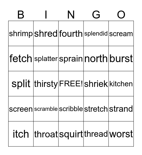 1R Three Letter Blends Bingo Card