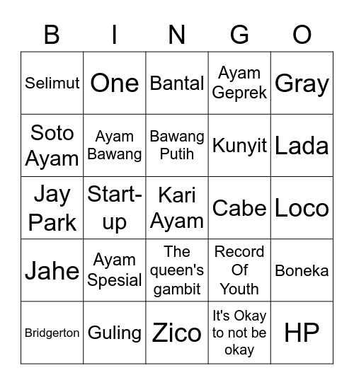 JIHO Bingo Card