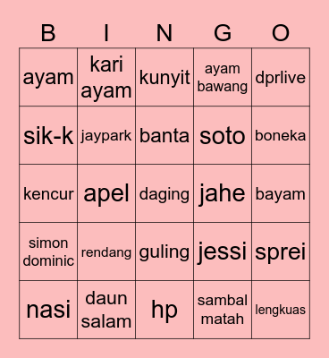 JENNIE CUTE GIRL Bingo Card