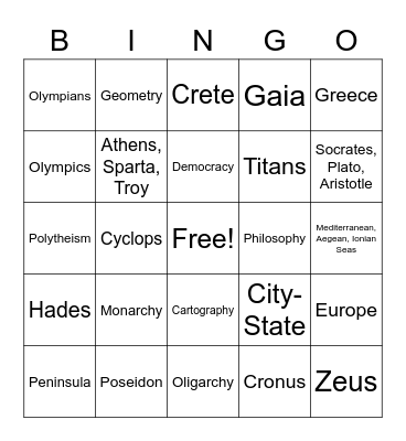 Ancient Greece Bingo Card