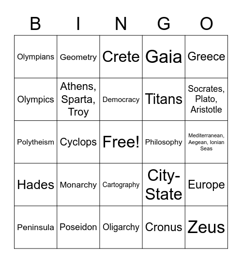 Ancient Greece Bingo Card