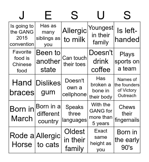 Jesus Bingo Card