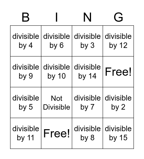 Divisibility Bingo Card