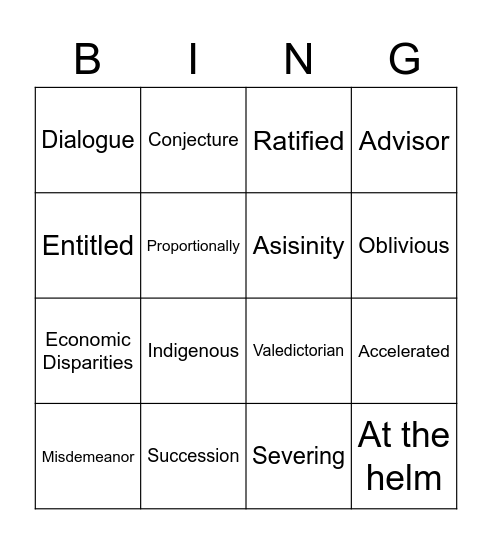 Vocab Bingo Card