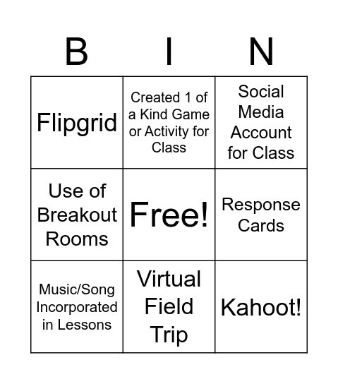 Student Engagement 101 Bingo Card