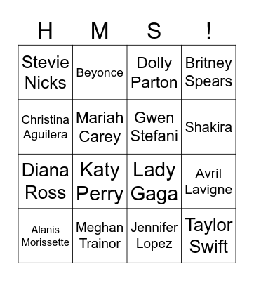 School Bus Karaoke (Women's History Month) Bingo Card