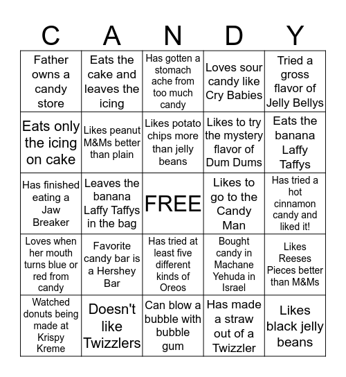 Candy Party Bingo Card