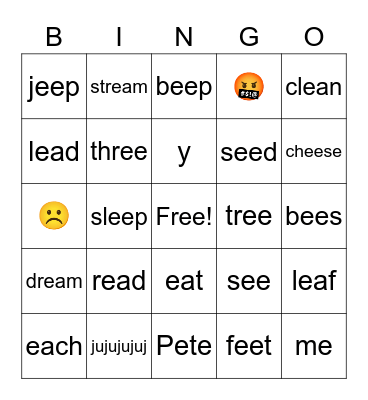long e Bingo Card