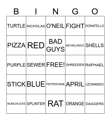 NINJA TURTLE BINGO Card