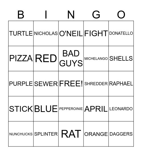 NINJA TURTLE BINGO Card