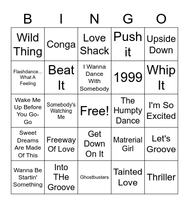 80's Dance Party Bingo Card