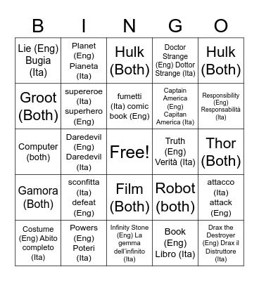 Avengers Assemble! Bingo Card