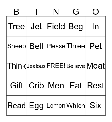 Word Family Bingo Card