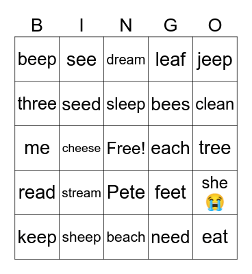 long e Bingo Card