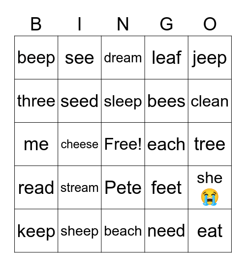 long e Bingo Card