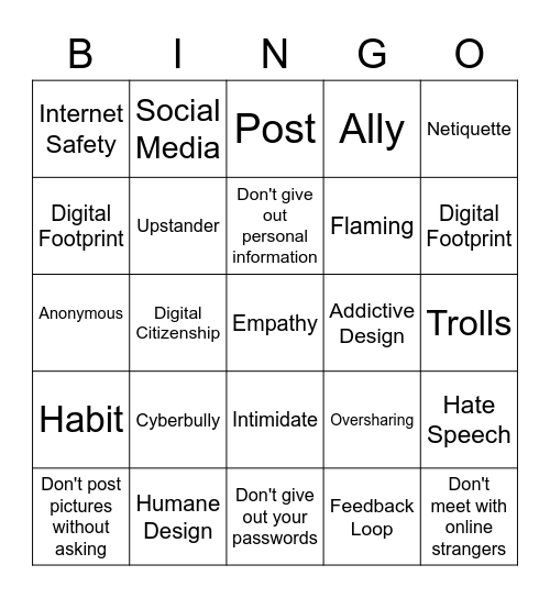 DIGITAL CITIZENSHIP Bingo Card