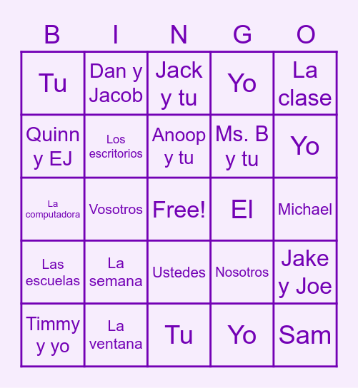 Conjugation Bingo Card