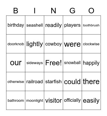 Word Study Bingo Card