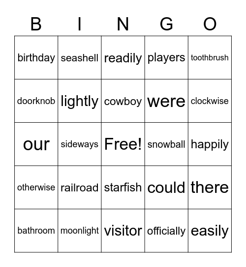 Word Study Bingo Card
