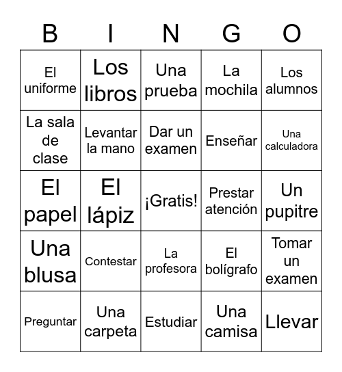 DeFedelto Sp. 1 Ch. 3 Vocab. Bingo Card