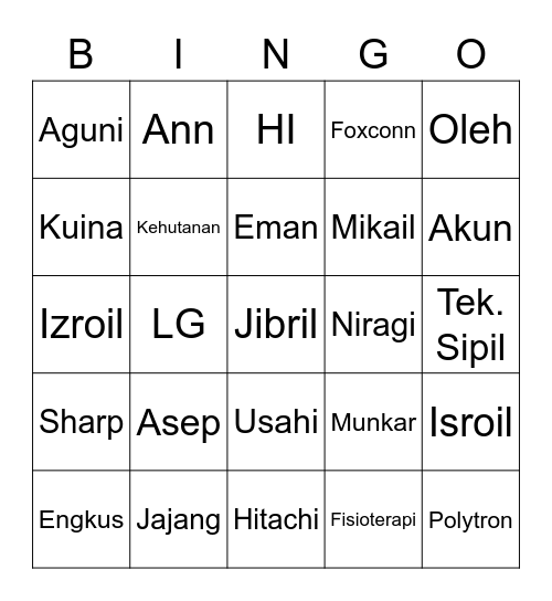 Yayas Bingo Card