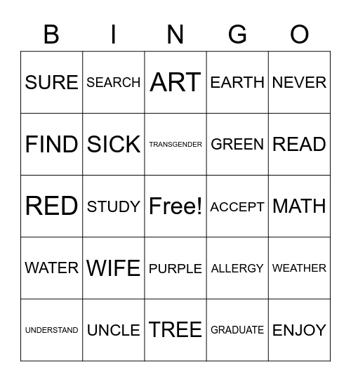 ASL Bingo Card