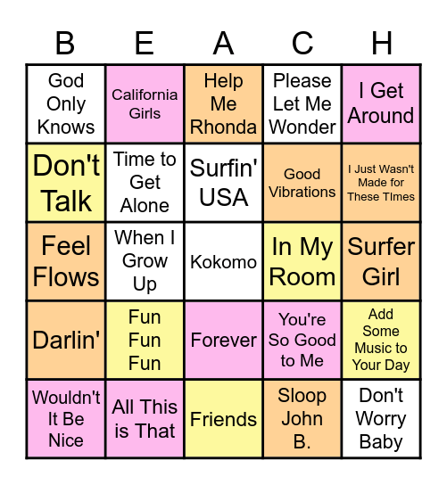 Beach Boys Bingo Card