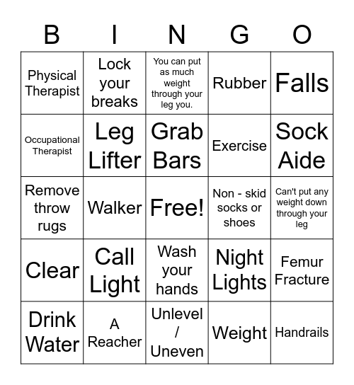 HIP PROGRAM Bingo Card