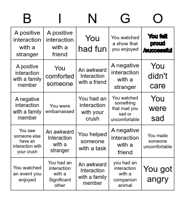 Body Language Bingo Card