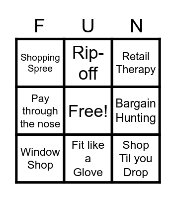 Shop Til You Drop Bingo Card