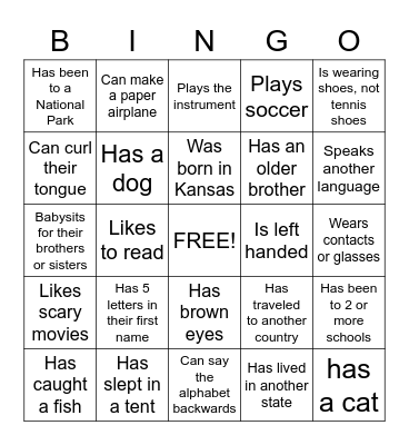 Getting to Know You Bingo Card