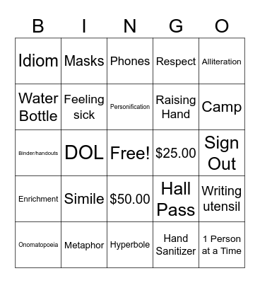 ELA Bingo Card