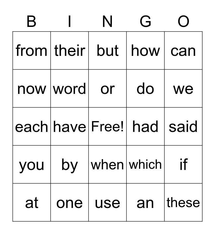 Most Common Words 3 5 Bingo Card most-common-words-3-5-bingo-card