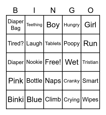 Ashley & Tristian Gender Reveal Bingo Card