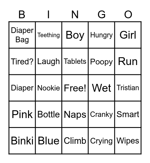 Ashley & Tristian Gender Reveal Bingo Card