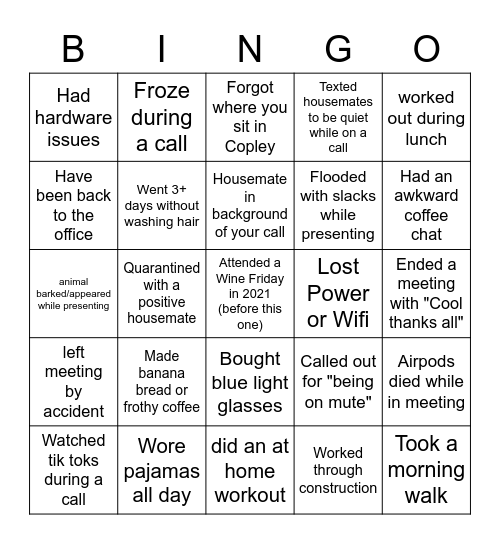 WFH Bingo Card