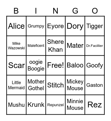 Disney Bingo Card