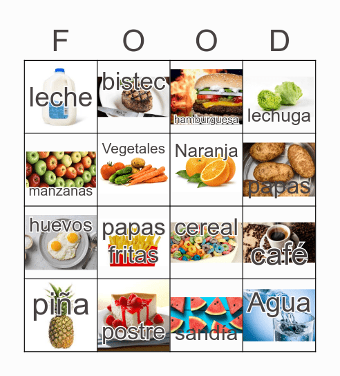 Comidas y Bebidas Bingo Card