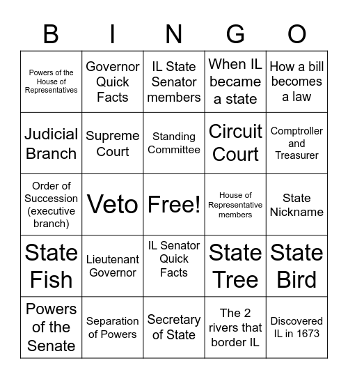 Illinois Constitution Bingo Card