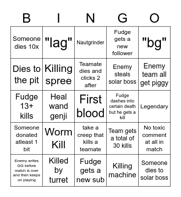 F U D G E Bingo Card