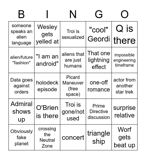 TNG Bingo Card