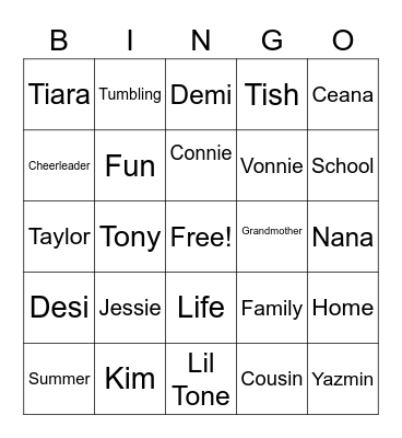 Monday Night Family night Bingo Card