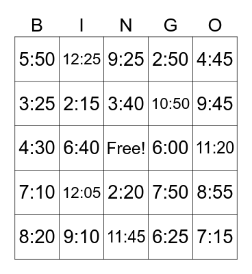 Time Review Bingo Card