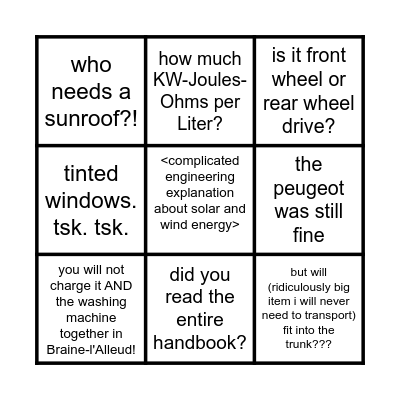 DIANA HAS A BENZ BINGO Card
