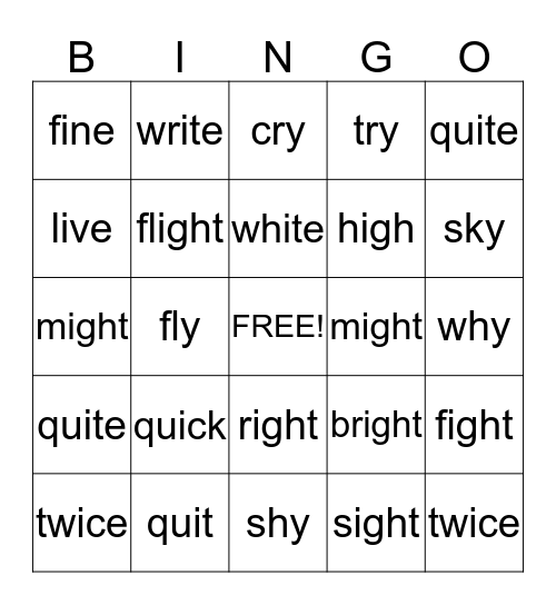 Short i, Long i, igh, y= i Bingo Card
