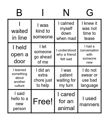 Skills Bingo Card