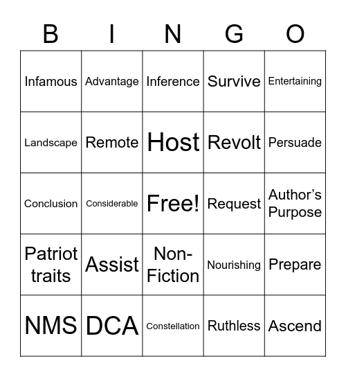 Vocabulary Bingo Card