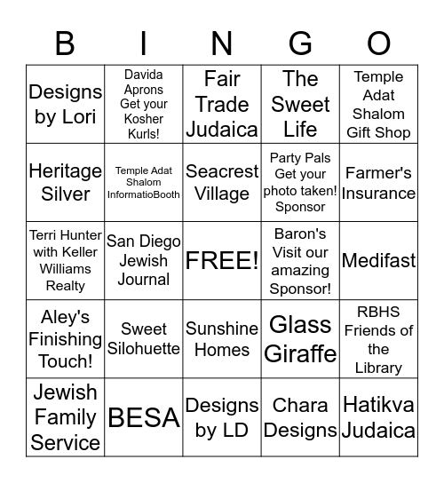 SD JFF   VENDOR BINGO Card